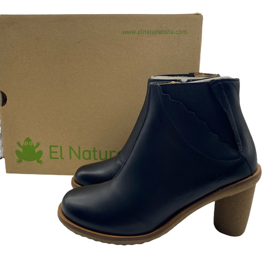 El Naturalista Women's Boot Trivia Iris Black Leather Heeled Ankle Comfort Sz 38